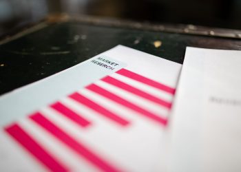 A detailed close-up of a market research document featuring a bar graph and a focus on market trends.