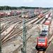 Expansive view of cargo trains at Hamburg's bustling rail terminal.